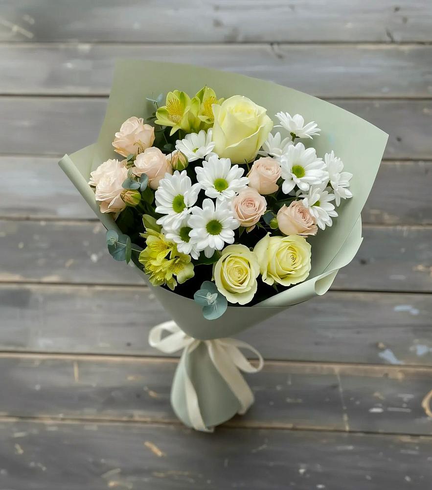 Букет цветов из: Альстромерии, Розы и Хризантемы в Подгорном