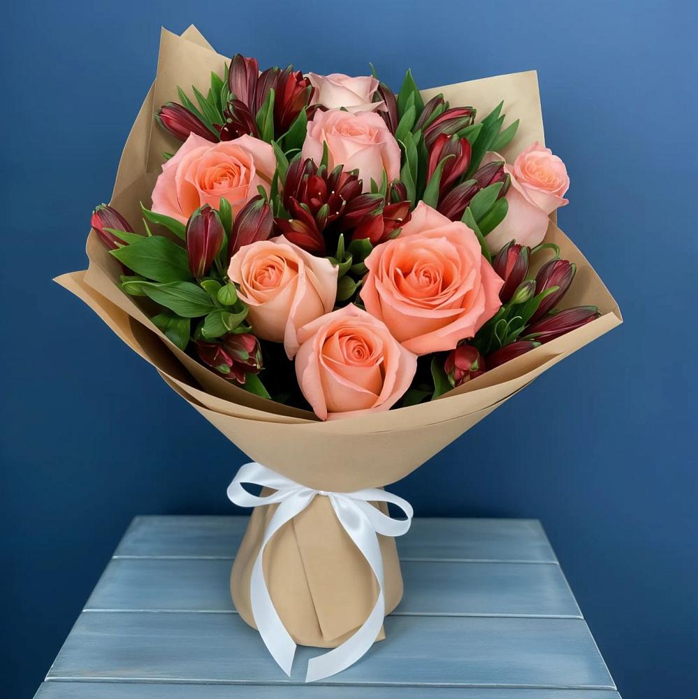 Букет цветов из: Розы и Альстромерии в Подгорном