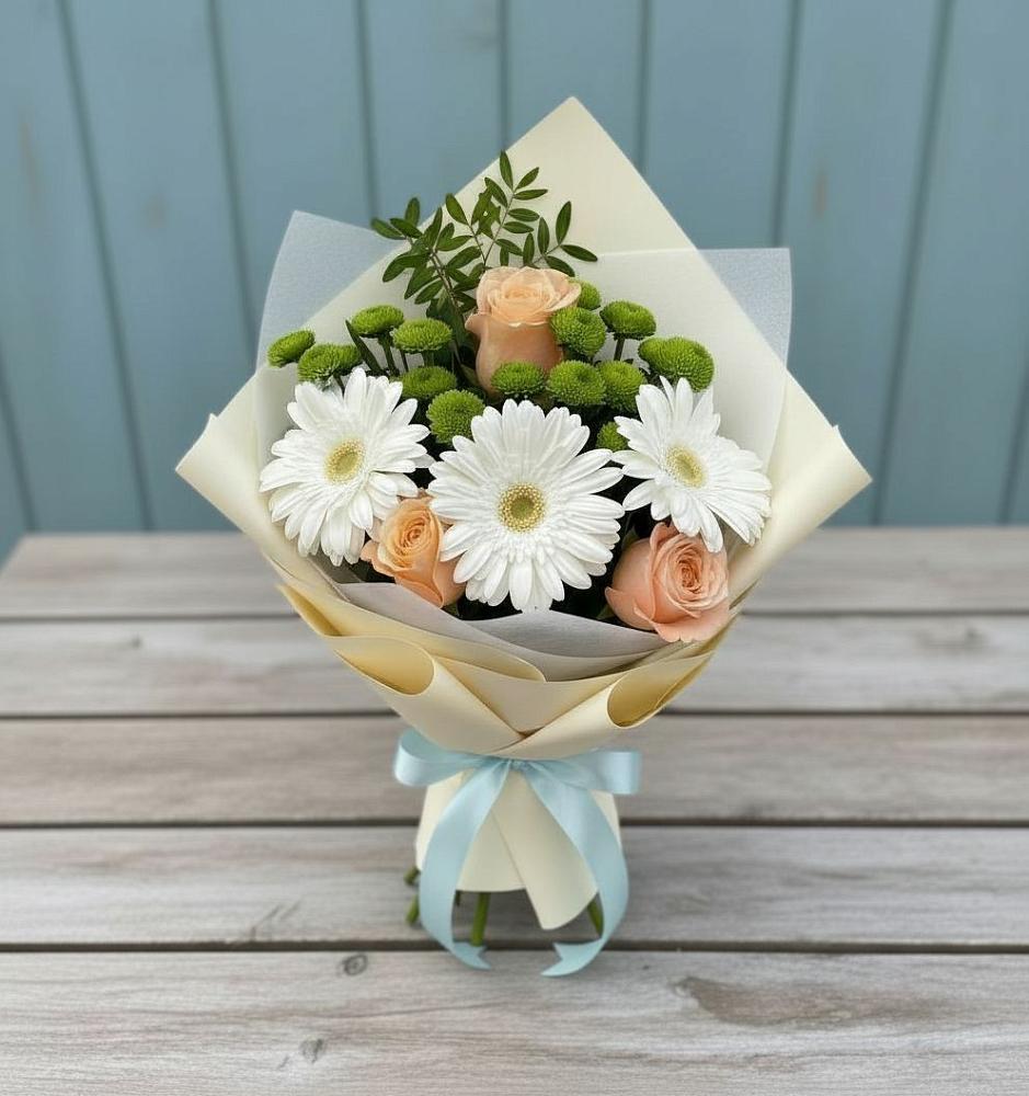 Букет цветов из: Герберы, Розы и Хризантемы в Подгорном
