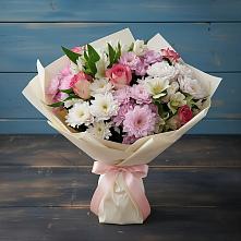 Букет цветов из:  Хризантемы, Альстромерии и Розы в Подгорном