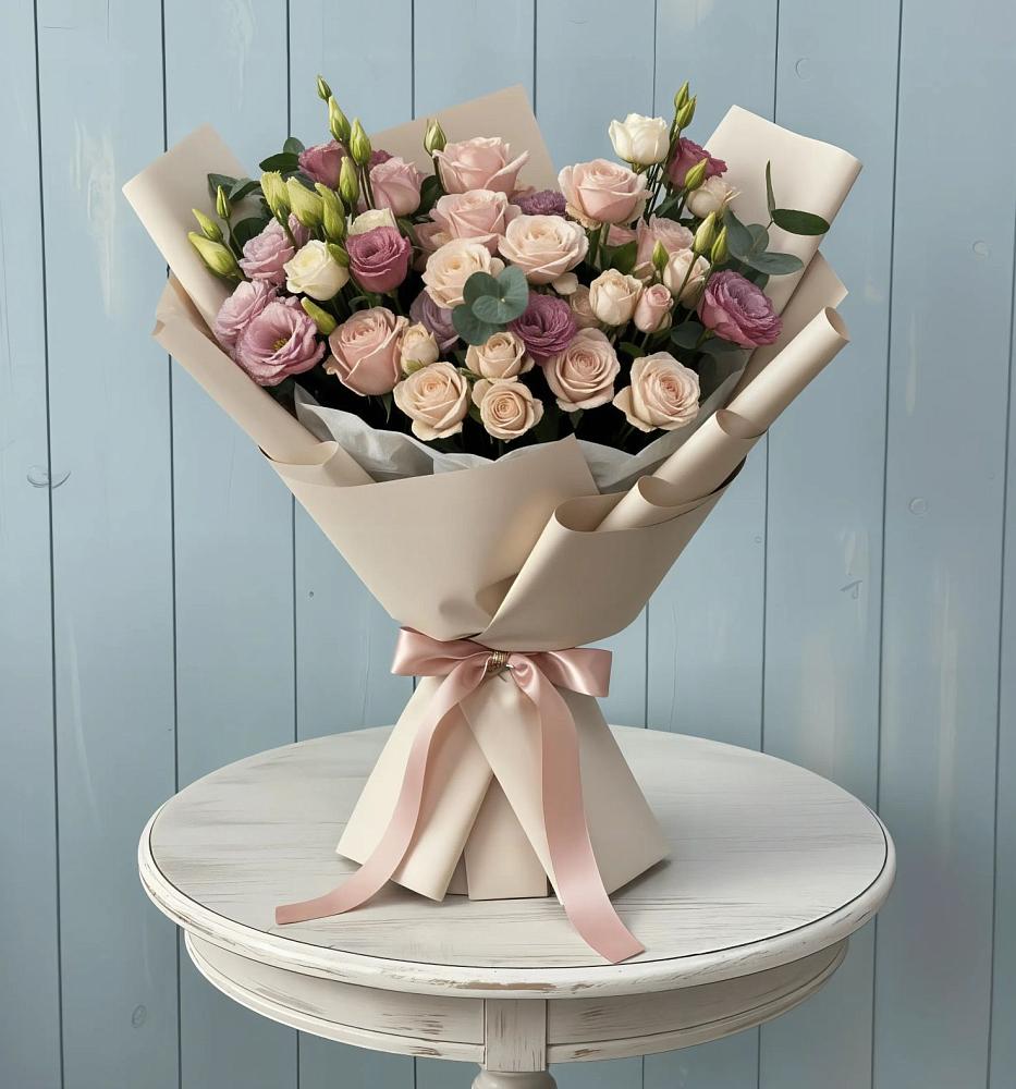 Букет цветов из: Розы и Лизиантусы в Подгорном