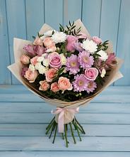 Букет цветов из:  Хризантемы, Розы и Альстромерии в Подгорном