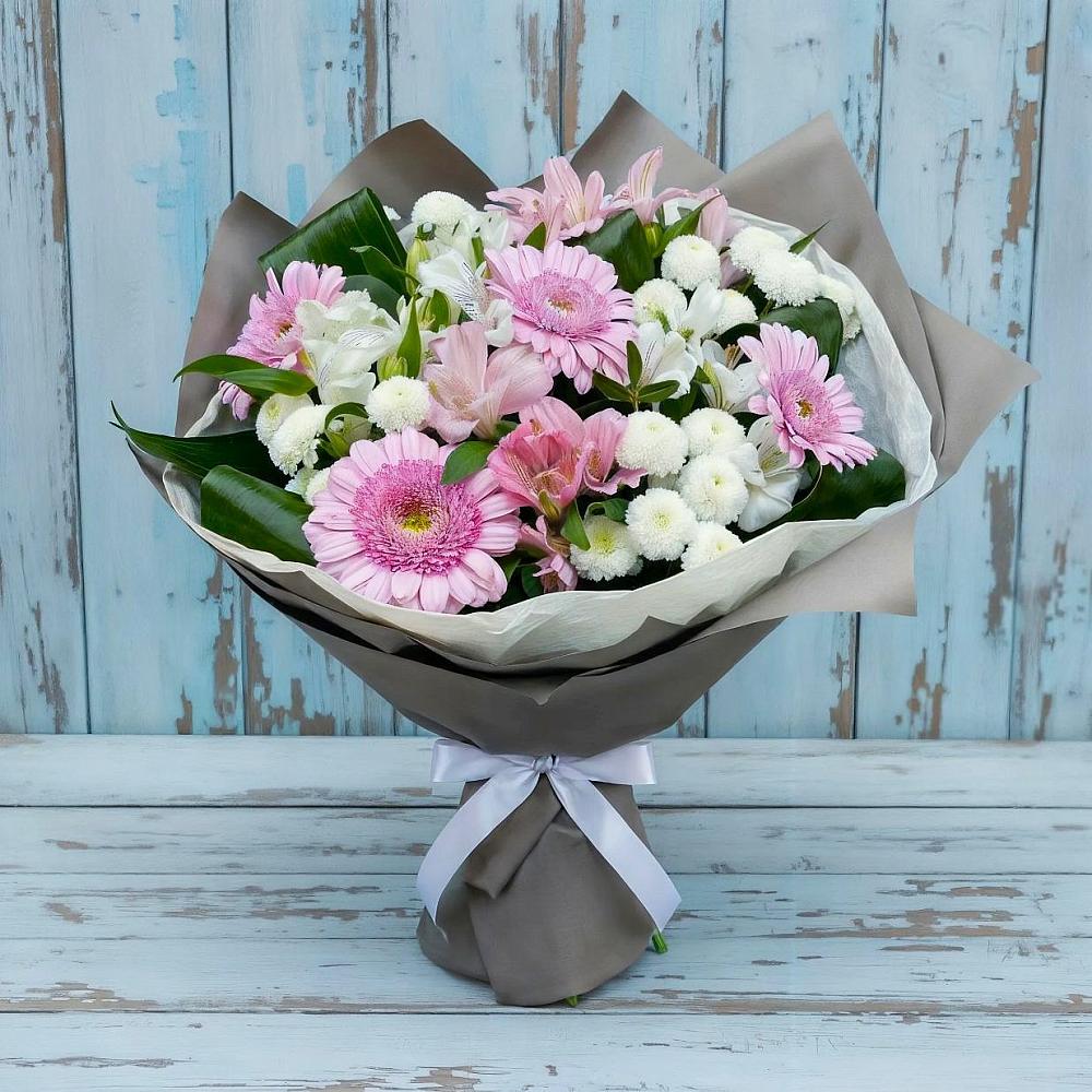 Букет цветов из: Герберы, Альстромерии и Хризантемы в Подгорном