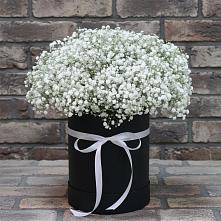 Цветочная композиция из Гипсофила в шляпной коробке в Подгорном